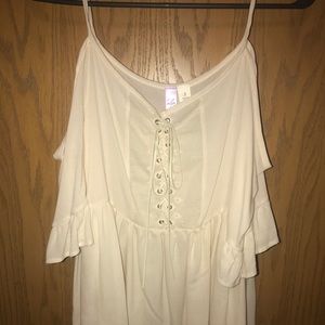 Cream colored off the shoulder blouse